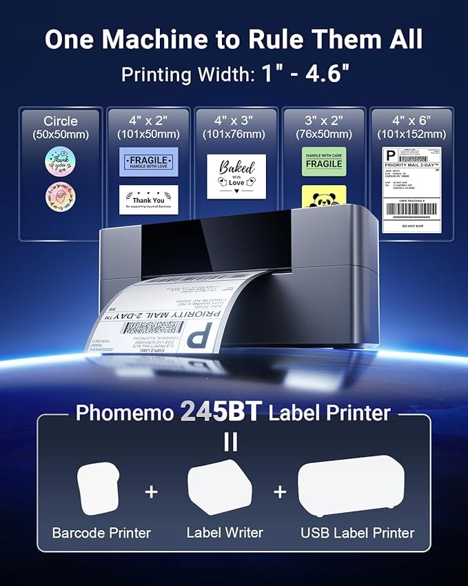 Bluetooth Thermal Shipping Label Printer 4x6, Wireless Shipping Label Printer for Small Business, Desktop Label Printers for Shipping Packages, Compatible with Amazon, Ebay, Shopify, Etsy, USPS-DeskLoop Office