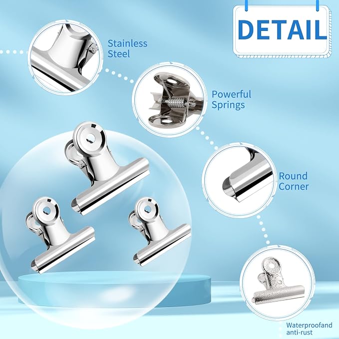 24 Pack Hinge Clips, Large Metal, 3 Sizes, Stainless Steel - Image 3