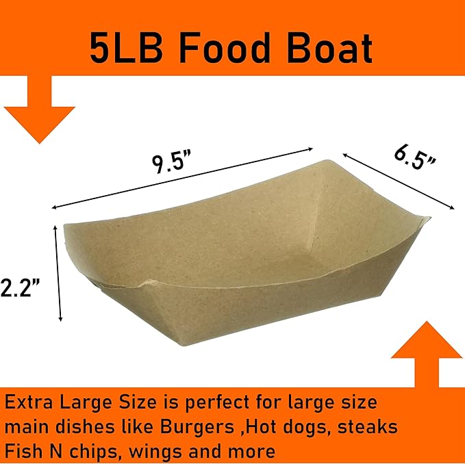 Paper Food Trays, Kraft Paper. Extra Large. 250 Pack, Disposable, Recyclable - Image 2