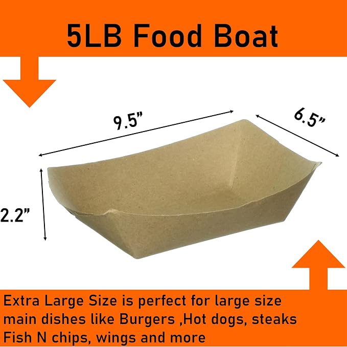Mr Miracle Paper Food Trays, Kraft Paper. Extra Large. 50 Pack, Disposable - Image 2