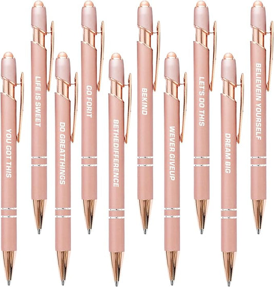 CRME 10pcs Funny Quotes Rose Gold Pens Set Novelty Pens Gifts by Unknown