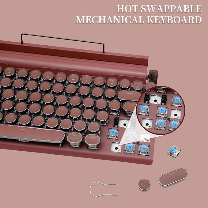Adventurers Retro Typewriter-Style Mechanical Keyboard, 83 Keys, 75% Compact - Image 2