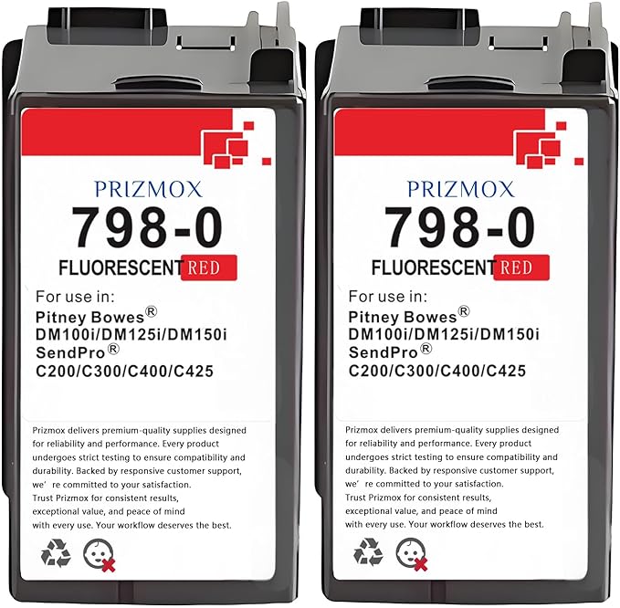 2-Pack SL-798-0 Red Ink Cartridge Replacement for Pitney Bowes 798-0 Fluorescent Red Ink Cartridge for Postage Meters for Sendpro C200, C300 and C400-DeskLoop Office