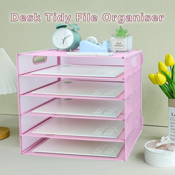 5 Tier Lettrer Tray Organizer, Metal Mesh Desk File Organizer - Image 7