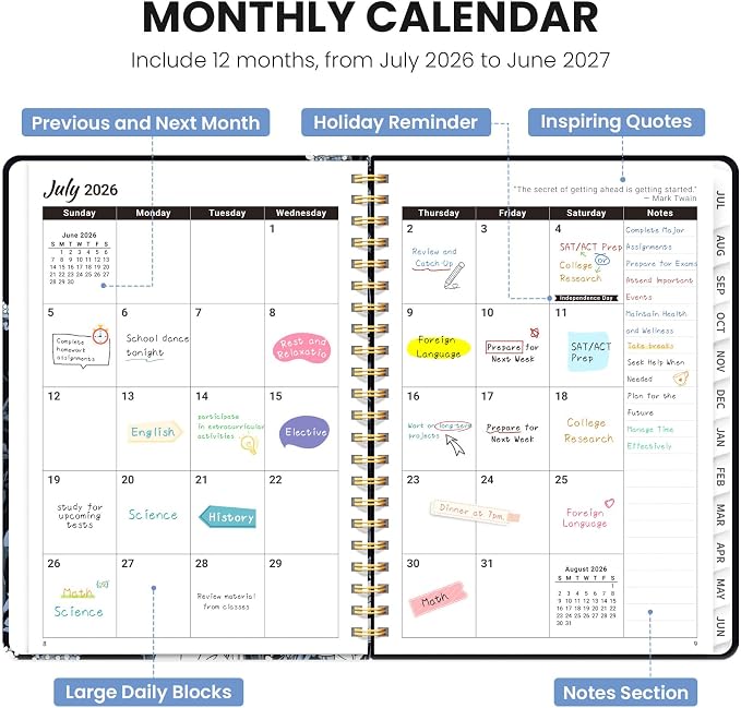 Planner 2026-2027, Hardcover Monthly and Weekly Academic Planner July 2026 - Image 2