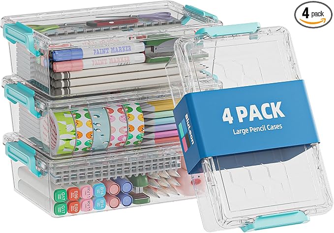 BiuLeon 4 Pack Extra Large Pencil Box, Plastic Pencil Case Organizer, Stackable by Unknown
