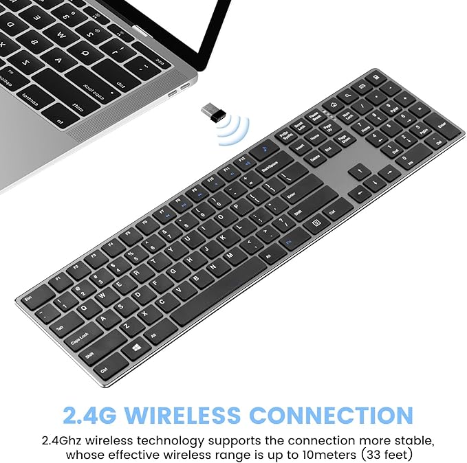 K01R Wireless Keyboard, 2.4G Slim and Compact Wireless Keyboard with Numeric Keypad, Long Battery Life, Lag-Free for PC Laptop Computer Windows, Space Grey-DeskLoop Office
