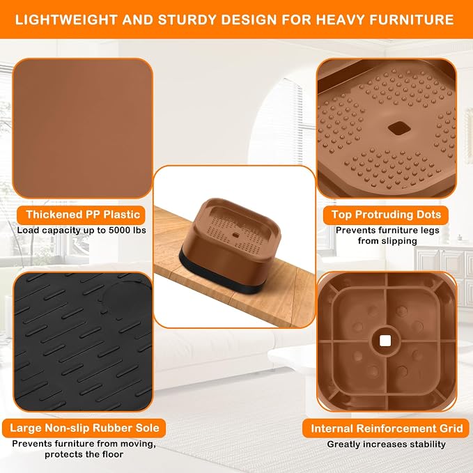 shouwuhho 12 Pack Furniture Risers Adjustable Bed Risers Heavy Duty Lifts - Image 3