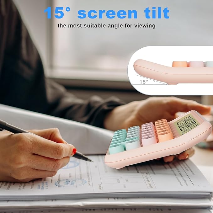 Mechanical Calculator 12 Digit Extra Large 5-Inch LCD Display, DECKLIT Battery Desk Calculator, Big Buttons Easy to Press Office Calculators Desktop, 15°Tilt Screen for Kids Calculator(Green&Pink)-DeskLoop Office