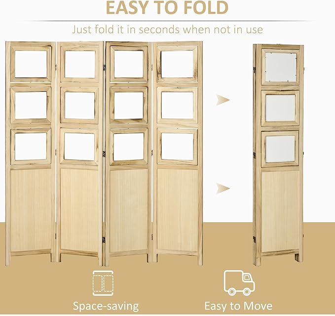 NicBex Room Divider 4 Panel Room Dividers with Photo Frames and Cardstocks Partition Room Dividers and Folding Privacy Screens 5.6 FT Wall Divider for Room Separation,63" W x 0.75" D x 67" H, Natural-DeskLoop Office