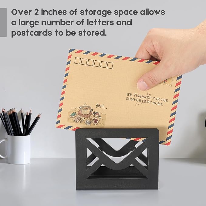 Desktop Metal Mail Holder, Modern Black Letter Organizer - Image 3