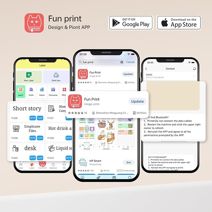 Mini Printer Sticker Thermal Printer with 3 Rolls Paper, Bluetooth Portable Phone Print Pods,Study Sticker Maker for Pictures, Photos, Journals, DIY, Compatible with Phone & Tablet-DeskLoop Office