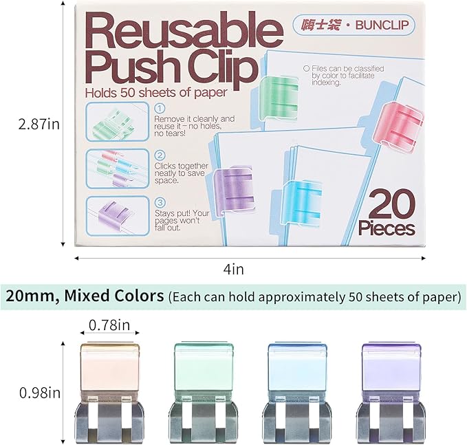 Push Paper & Binder Clips, 40 Pack 50 Sheet Heavy Duty No Damage | Reusable - Image 2