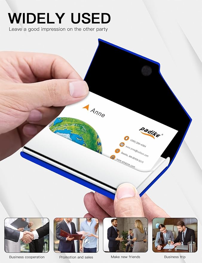 Padike Business Card Holder, Upgraded Leather Business Card Case Pocket Card - Image 5