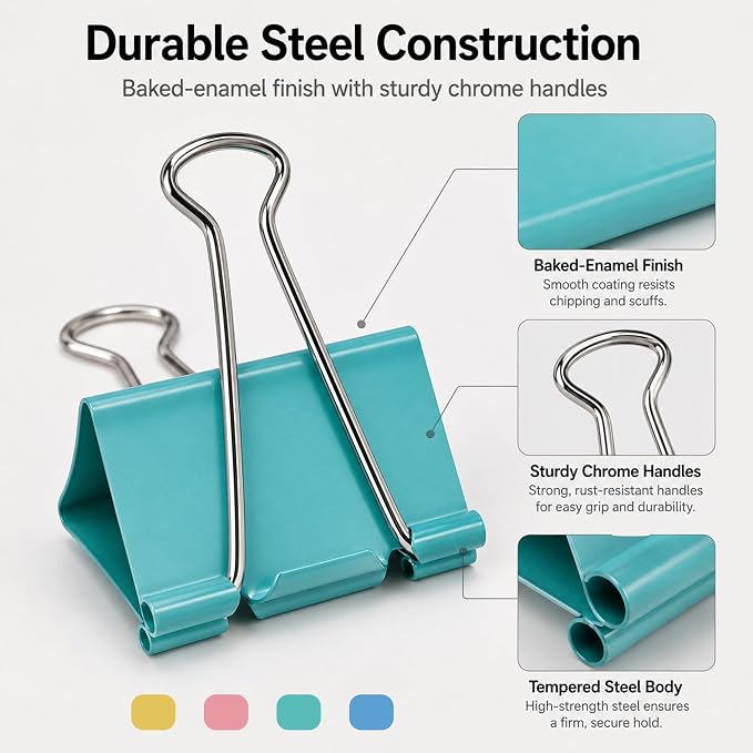 32 Pack Jumbo Binder Clips 3 Inch, Extra Large Binder Clips in 4 Colors - Image 3
