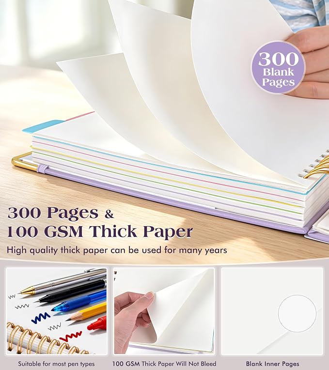 5 Subject Blank Notebook with Removable Dividers Tabs, 300 Pages Hardcover - Image 5