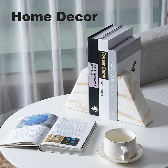 Karibiber Marble Bookends for Heavy Books, Calacatta Decorative Book Ends for - Image 5