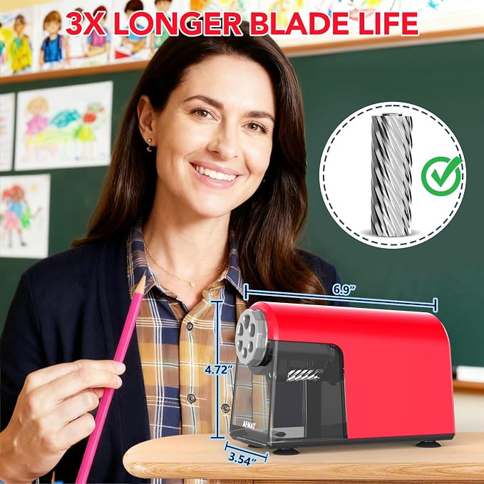 AFMAT Electric Pencil Sharpener Heavy Duty, 6 Holes, Cordless & Rechargeable - Image 3