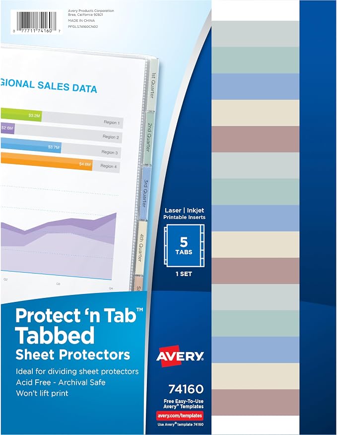 Avery Clear Protect 'n Tab Tabbed Sheet Protector Dividers, 5-Tab Set, Top Load by Avery