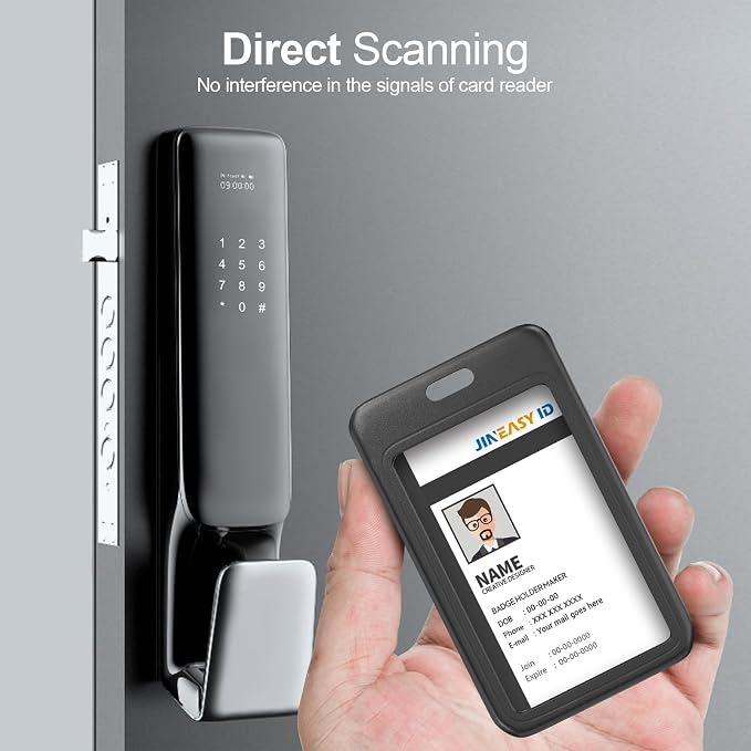 JINEASY ID 10 Pack Black Vertical ID Badge Holder Hard Plastic Sliding ID Card - Image 7