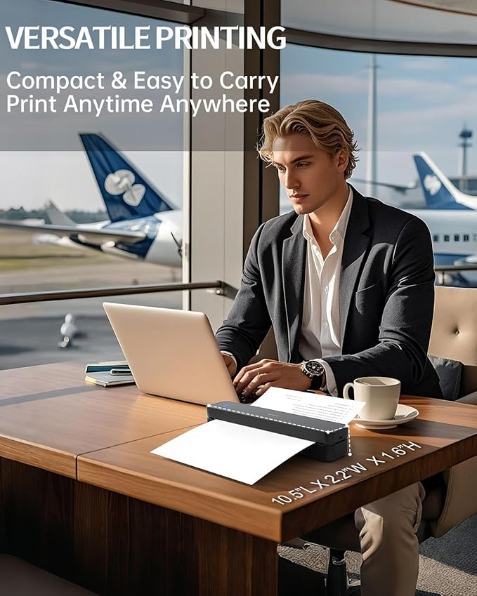 iDPRT Inkless Portable Printer for Travel, 300DPI Wireless Thermal Printer Support 8.5 x 11 Inch US Letter, A4, Small Bluetooth Printers Compatible with iOS, Android Laptop for Office Car Home, Black-DeskLoop Office