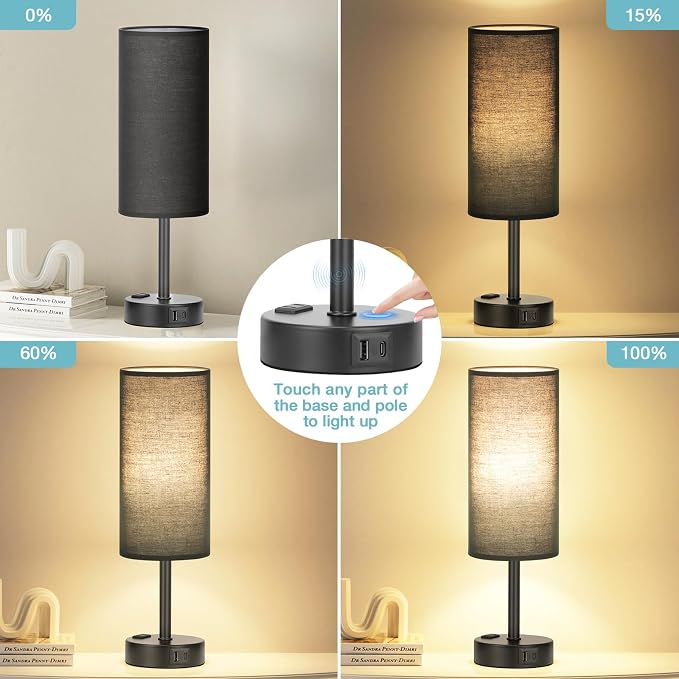 Fenmzee Black Bedroom Lamp for Nightstand - Image 2