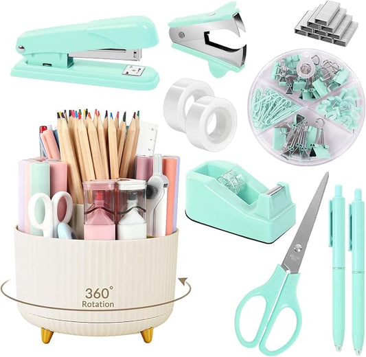 SKYDUE Teal Office Supplies Set, Office Desk Accessories 10Pcs, Pencil Holder by SKYDUE