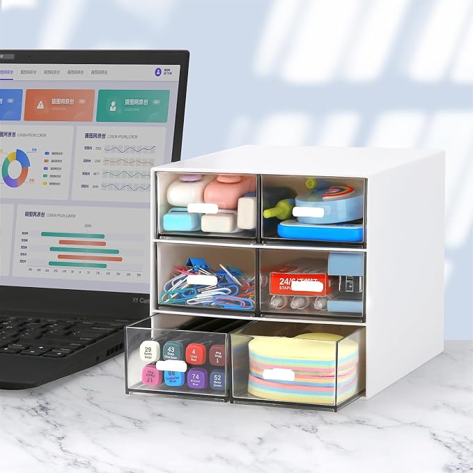 Desk Organizer with 5 Drawers, Rectangular Office Stationery Supplies Desktop - Image 4