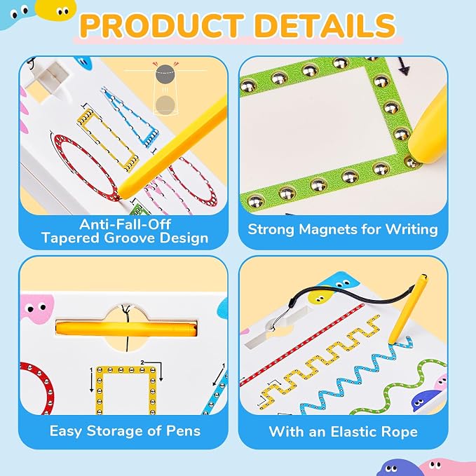 JoyCat Magnetic Shapes and Lines Tracing Board, 2-in-1 Double-Sided Pencil - Image 6