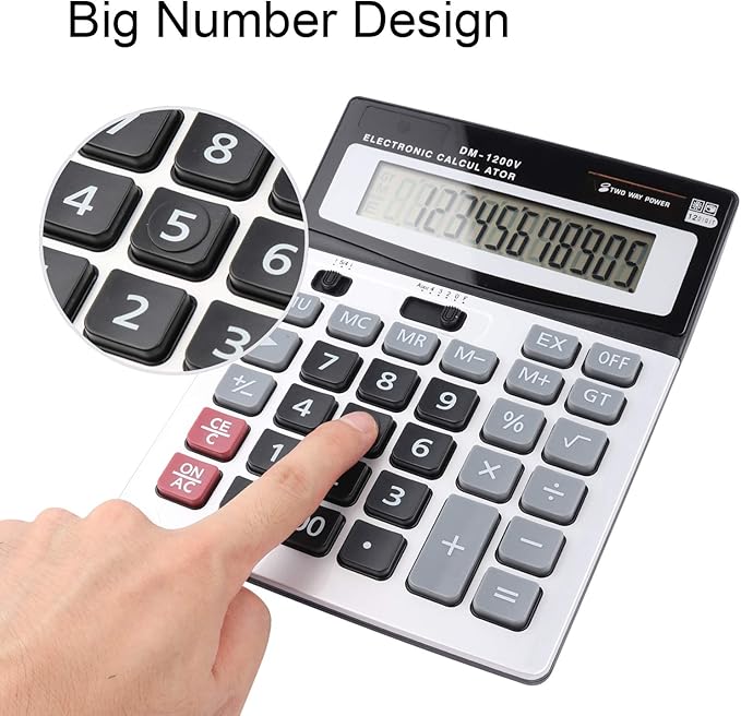 Large Electronic Calculator Counter Solar & Battery Power 12 Digit Display Multi-Functional Big Button for Business Office School Calculating (1 x Calculator)-DeskLoop Office