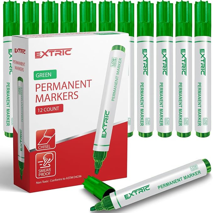 EXTRIC Permanent Markers, Chisel Tip, Quick Drying Ink, Works on Paper by EXTRIC