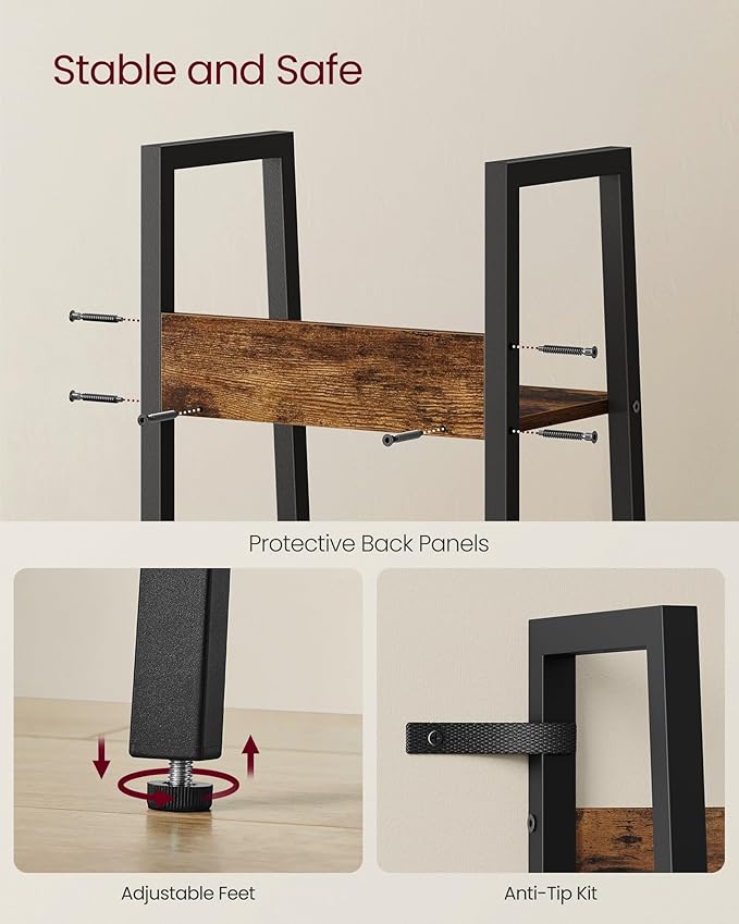 VASAGLE Bookshelf, 4-Tier Narrow Book Shelf, 11.8 x 13.3 x 55.1 Inches, Ladder Shelf for Home Office, Living Room, Bedroom, Kitchen, Rustic Brown and Ink Black ULLS108B01-DeskLoop Office