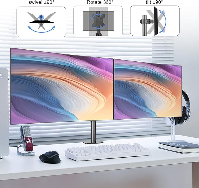 Pholiten Dual Monitor Stand,Heavy Duty Adjustable Monitor Desk Mount for 2 Screens up to 38Inches,Dual Monitor Arm with Height Adjustable Tilt Swive Rotate,Holds up to 22 lbs-DeskLoop Office
