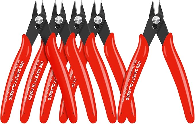 HongWay 5pcs Wire Cutters, Micro Flush Cutters with Spring, Wire Cutting Pliers, Wire Snips for Electronics Soft Copper Jewelry Making, 5-inches, Red-DeskLoop Office