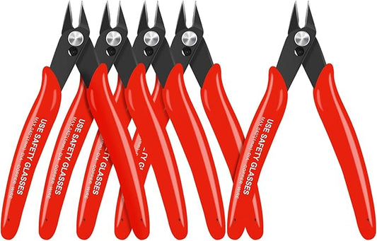 HongWay 5pcs Wire Cutters, Micro Flush Cutters with Spring, Wire Cutting Pliers, Wire Snips for Electronics Soft Copper Jewelry Making, 5-inches, Red-DeskLoop Office