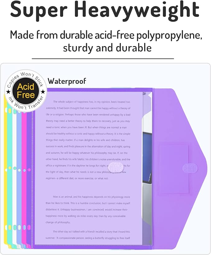 Forvencer Binder Pocket, 10 Pack Super Heavyweight Plastic Folders - Image 3