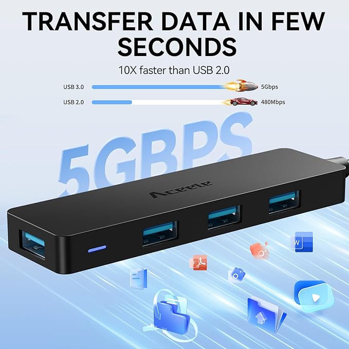 Aceele USB C/A Hub for Laptop, Ultra Slim USB Splitter 4 Port USB 3.0 Data Hub, Multi USB Port Expander with 4Ft Long Extension Cable for Desktop Mini PC,MacBook Air/Pro, iMac, PS5, Flash Drive-DeskLoop Office