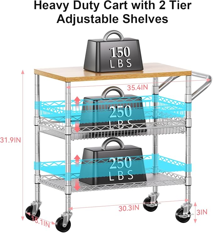 WDT 3 Tier Rolling Kitchen Carts - Image 4