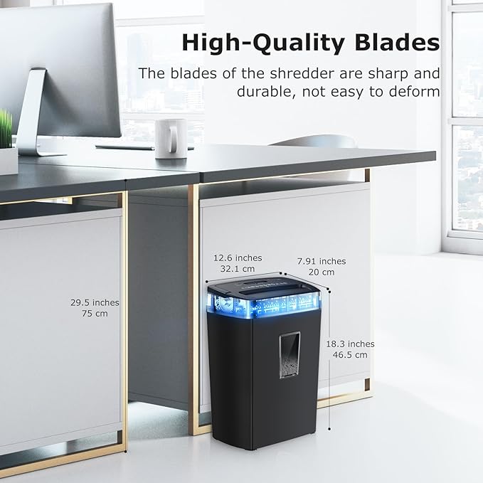 Bonsaii 12-Sheet Cross Cut Paper Shredder, 5.5 Gal Home Office Heavy Duty Shredder for Paper, Credit Card, Mail, Staples, with Transparent Window, High Security Level P-4 (C275-A)-DeskLoop Office