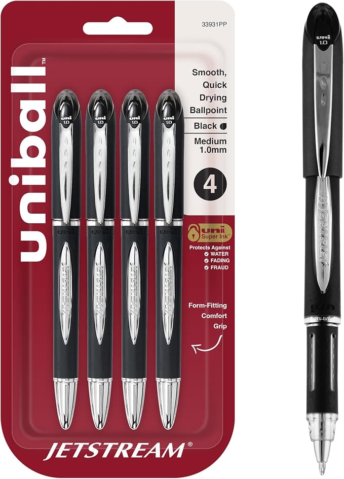 uniball Jetstream Ballpoint Pens, Medium Point, 4 Pack by uni-ball