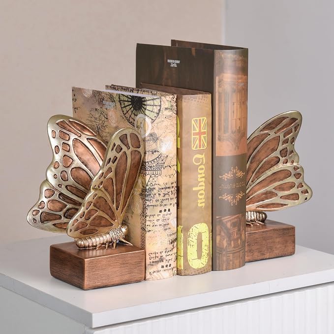 Vintage Brown Butterfly Bookends, Resin Book Ends - Image 4