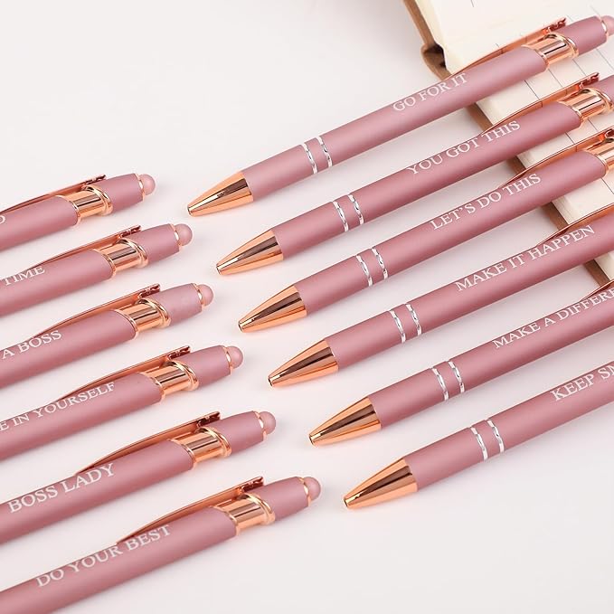 12 Pcs Ballpoint Pens,Fine Point Smooth Writing Pens,Kawaii Pens For Writing Journaling Taking Notes School Office Home. (Rose gold 12Pcs)-DeskLoop Office