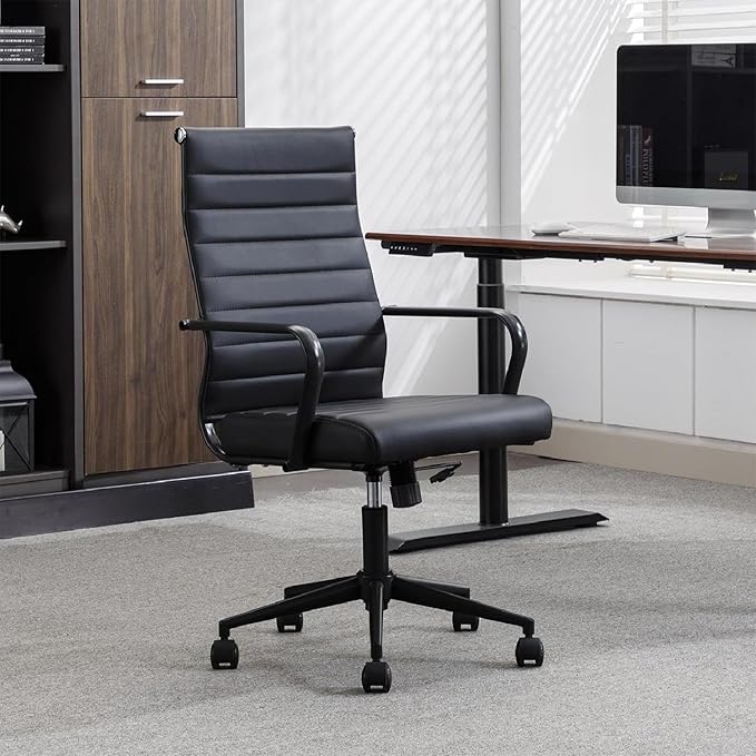Okeysen Office Desk Chair Conference Room Chairs Modern Ergonomic Executive Swivel Chair Adjustable Height PU Leather Home Desk Chairs with Armrests Comfy Computer Task Chairs with Wheels (Black)-DeskLoop Office