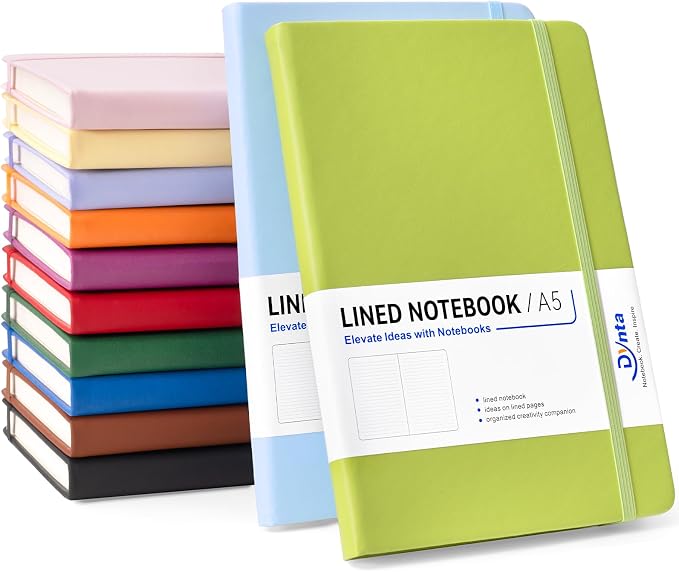 Dynta Lined Journal Notebooks for Women Men, 12 Pack A5 Hardcover Journals Bulk by Dynta