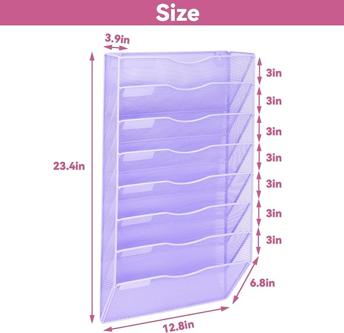 8 Pockets Mesh Wall File Holder Organizer Office Hanging File Folder Magazine - Image 2