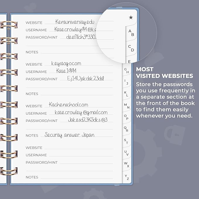 Clever Fox Password Book Spiral – Mini Internet Address & Password Organizer - Image 4