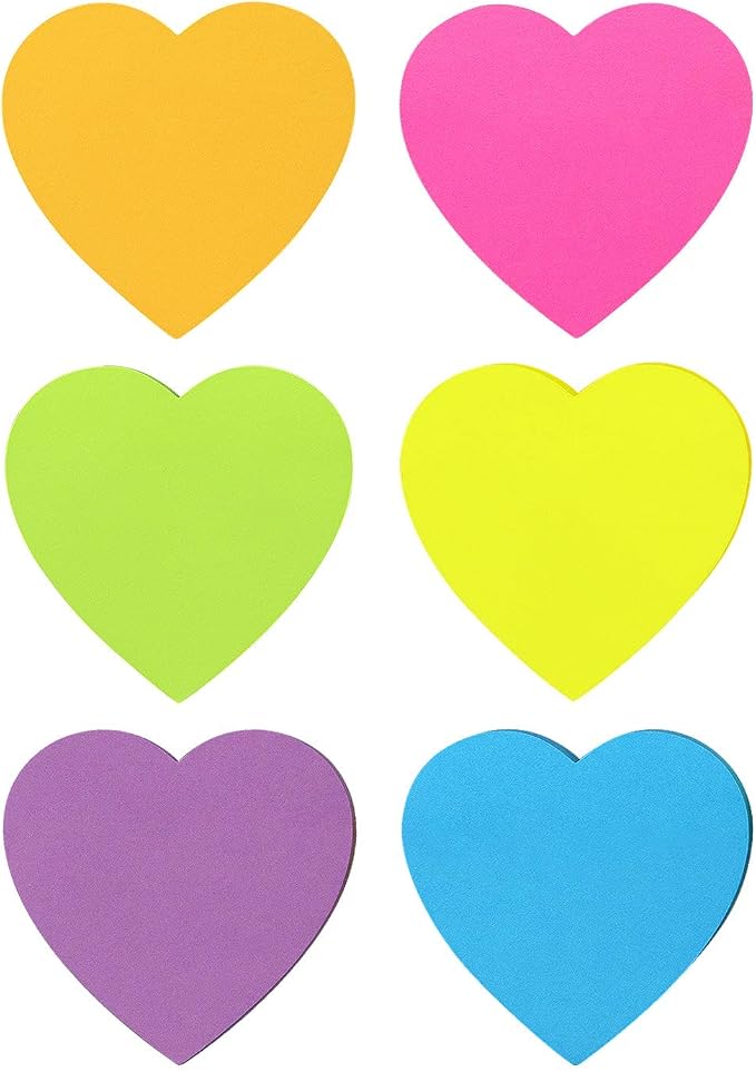 Heart Shape Sticky Notes 6 Color Bright Colorful Sticky Pad 75 Sheets/Pad - Image 2