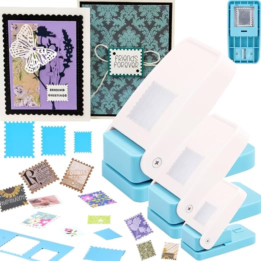 3 Pcs Stamp Punch, 1.5x1.25inch, 0.6x0.5inch Rectangle Postage Stamp Punch Maker by CYFUNDESIGN