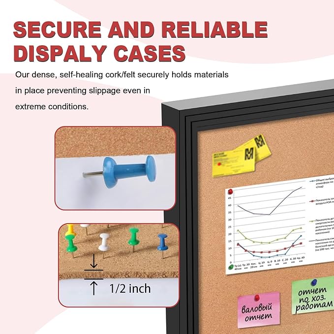 Lockable Outdoor Enclosed Bulletin Board,Weatherproof Cork Noticeboard with Locking Door, Wall-Mounted Aluminum Frame Display Case for Office, Home, School (Black Frame | Cork Surface, 44x32 inch)-DeskLoop Office