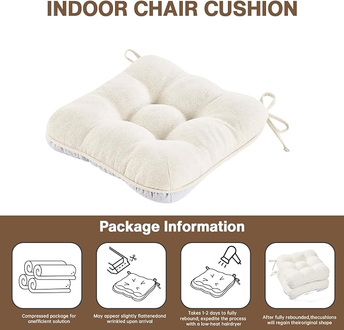 BETU White Chair Cushions for Dining Chairs Set of 2, 3.5" Thick Kitchen Table - Image 9